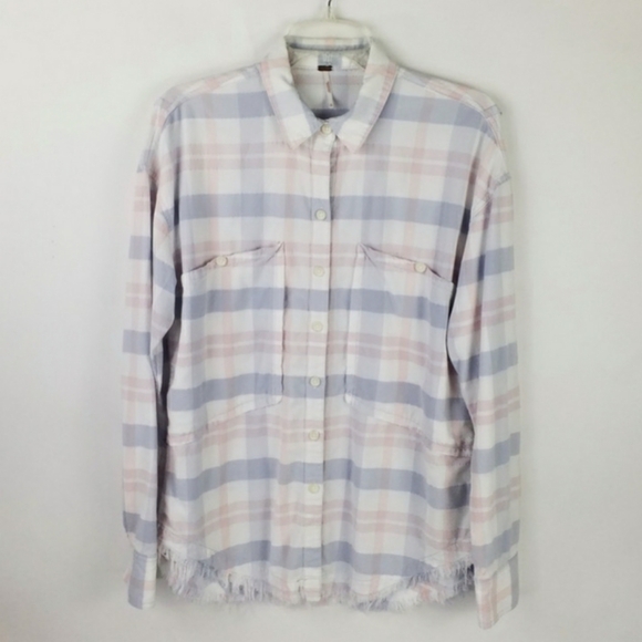 Free People Loveland Plaid Pastel Combo Long Sleeve Button Down Shirt Womens S - Picture 13 of 16